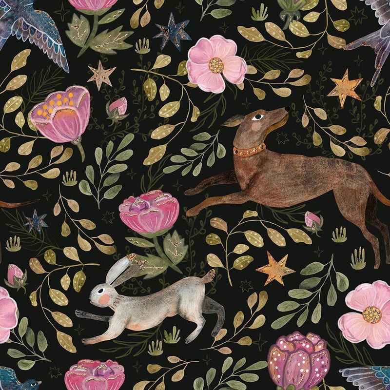 MuralPeel Vintage Pink Flowers Animals Rabbits Leaf Bird Dark Black Peel and Stick Wallpaper Self Adhesive Removable Easy Peel Off Contact Paper Stick on Wall Paper for Bedroom Cabinet Renter Friendly - Image 2