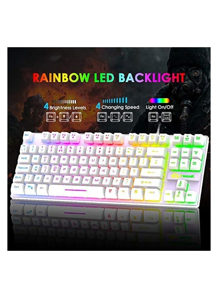 بروماس مجموعة لوحة مفاتيح وماوس للألعاب، 88 مفتاحًا لوحة مفاتيح ذات ملمس ميكانيكي بإضاءة خلفية قوس قزح، ماوس ألعاب خفيف الوزن بإضاءة خلفية RGB 6400 نقطة في البوصة مع غطاء على شكل قرص العسل لألعاب الكمبيوتر الشخصي التي تعمل بنظام Windows (أبيض) - Image 2