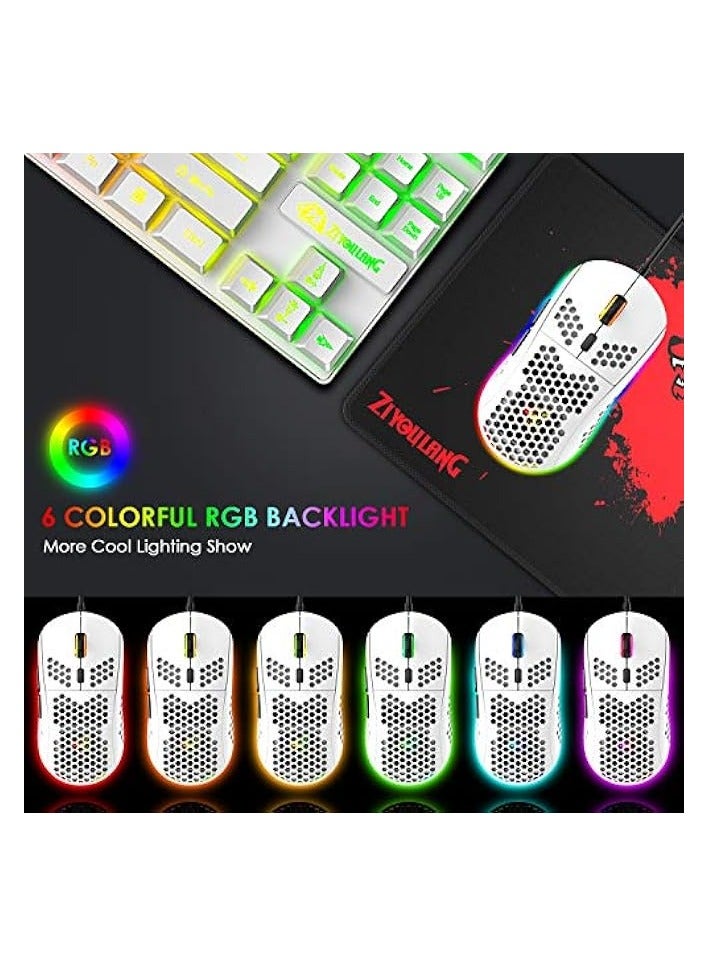 بروماس مجموعة لوحة مفاتيح وماوس للألعاب، 88 مفتاحًا لوحة مفاتيح ذات ملمس ميكانيكي بإضاءة خلفية قوس قزح، ماوس ألعاب خفيف الوزن بإضاءة خلفية RGB 6400 نقطة في البوصة مع غطاء على شكل قرص العسل لألعاب الكمبيوتر الشخصي التي تعمل بنظام Windows (أبيض) - Image 5