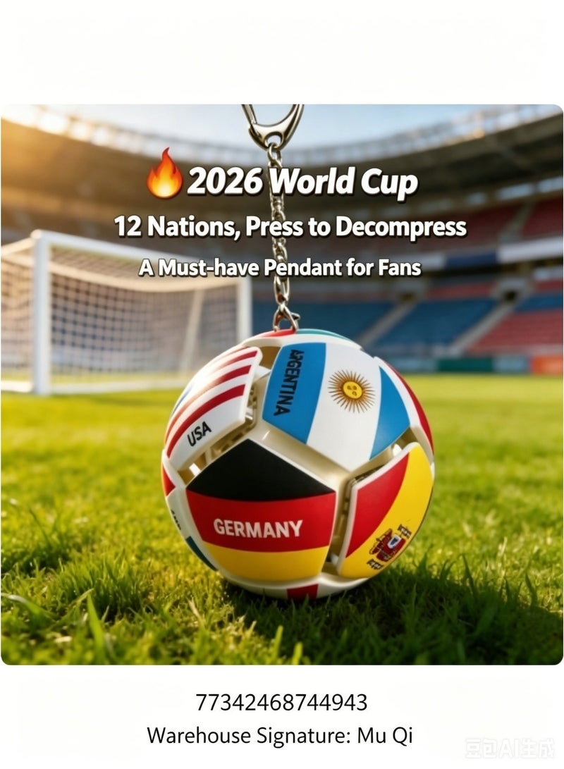 Verdant Reverie 2026 Football Soccer Keychain with National Flags, Mechanical Push Button Key Ring, Backpack Charm, Sports Fan Souvenir Gift for Men, Kids & Football Lovers - Image 2