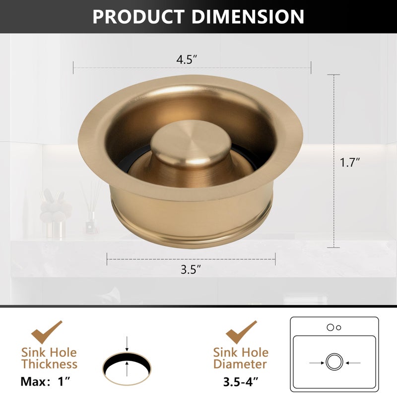 Garmaing Champagne Bronze Sink Garbage Disposal Flange and Stopper for Kitchen - Fit 3.5" Standard Sink - 304 Stainless Steel Champagne Brushed Gold Brass - Compatible with Delta Faucet - Image 5