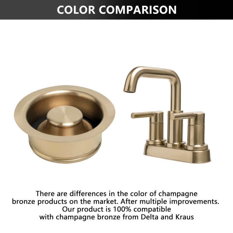 Garmaing Champagne Bronze Sink Garbage Disposal Flange and Stopper for Kitchen - Fit 3.5" Standard Sink - 304 Stainless Steel Champagne Brushed Gold Brass - Compatible with Delta Faucet - Image 3