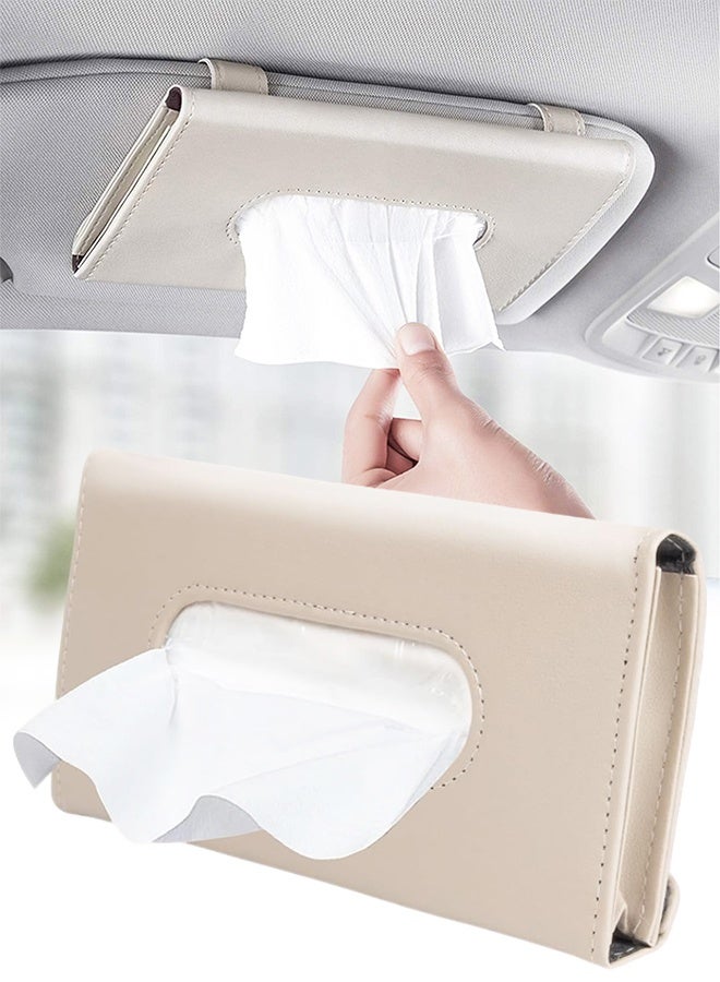 Tissue Box Holder for Car, Car Tissues Holder, Car Napkin Case, Hanging Paper Towel Clip, PU Leather Tissue Box, Paper Carton, Mask Holder for Car,Beige - Image 1