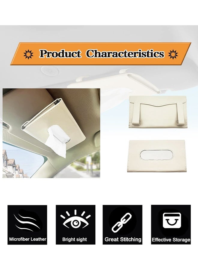 Tissue Box Holder for Car, Car Tissues Holder, Car Napkin Case, Hanging Paper Towel Clip, PU Leather Tissue Box, Paper Carton, Mask Holder for Car,Beige - Image 4