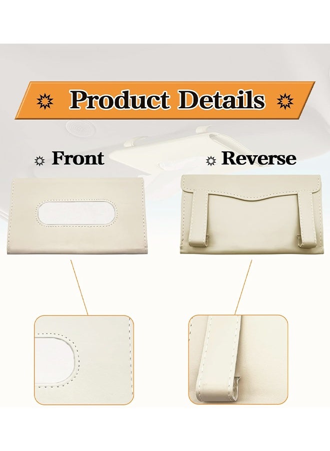 Tissue Box Holder for Car, Car Tissues Holder, Car Napkin Case, Hanging Paper Towel Clip, PU Leather Tissue Box, Paper Carton, Mask Holder for Car,Beige - Image 3