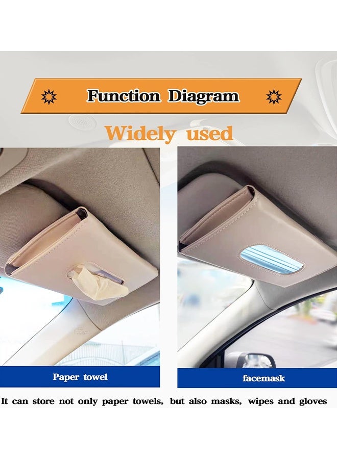 Tissue Box Holder for Car, Car Tissues Holder, Car Napkin Case, Hanging Paper Towel Clip, PU Leather Tissue Box, Paper Carton, Mask Holder for Car,Beige - Image 5