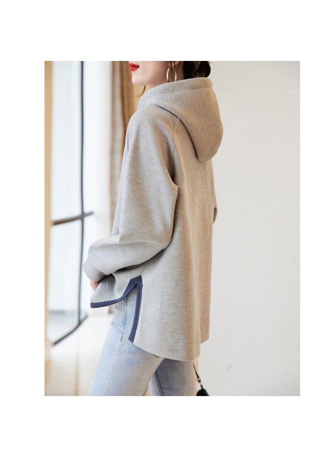 dme Demana Spring And Autumn Hooded Loose Casual Slightly Elastic Long-sleeve Women's Sweatshirt, Gray, M - Image 5