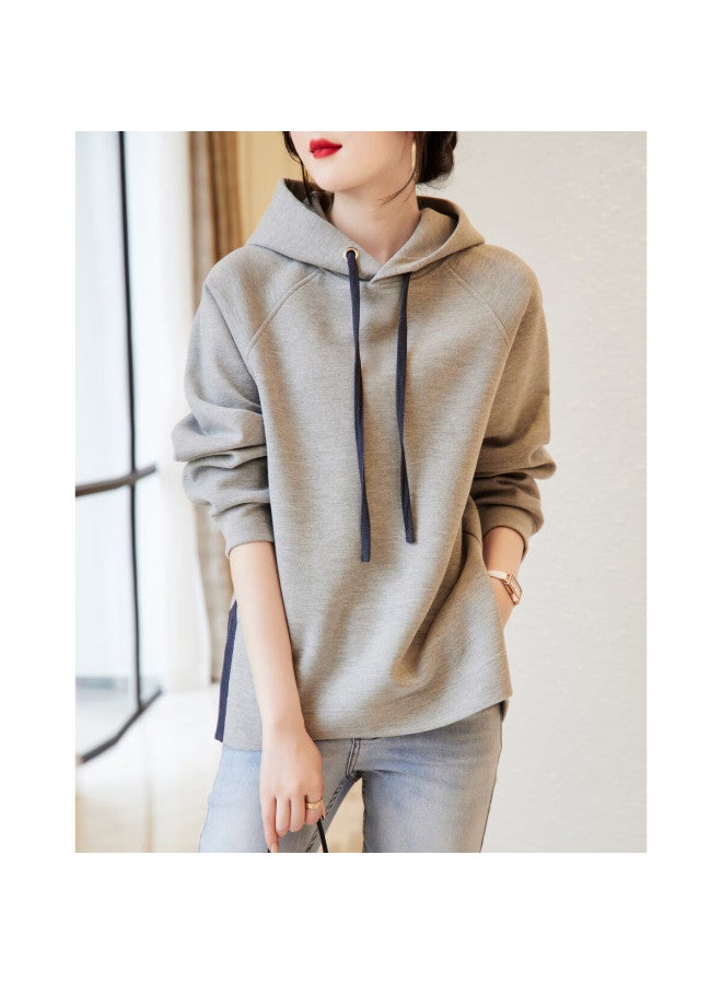 dme Demana Spring And Autumn Hooded Loose Casual Slightly Elastic Long-sleeve Women's Sweatshirt, Gray, M - Image 4