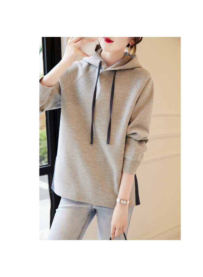dme Demana Spring And Autumn Hooded Loose Casual Slightly Elastic Long-sleeve Women's Sweatshirt, Gray, M - Image 2