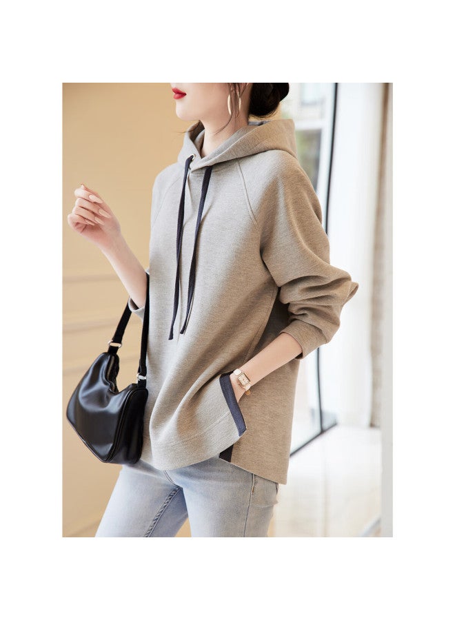 dme Demana Spring And Autumn Hooded Loose Casual Slightly Elastic Long-sleeve Women's Sweatshirt, Gray, M - Image 1