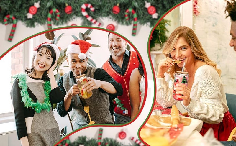 Anotion أكواب عيد الميلاد ANOTION سعة 18 أونصة أكواب قهوة عيد الميلاد أكواب زجاجية مع أغطية وقش شجرة عيد الميلاد الملونة زينة عيد الميلاد خبز الزنجبيل أكواب عيد الميلاد هدايا عيد الميلاد للنساء فريدة - Image 4