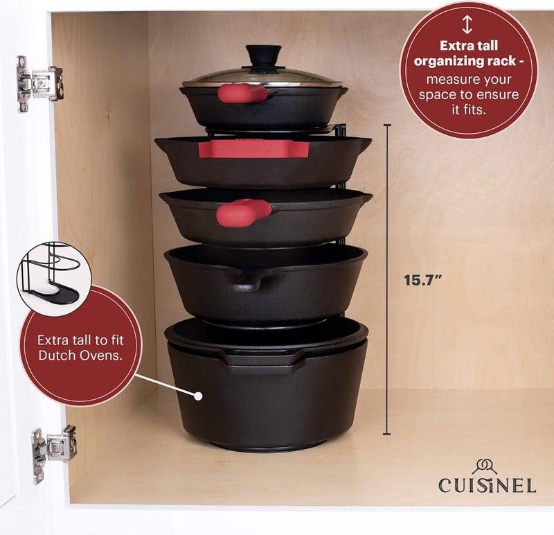Cuisinel Pots and Pans Organizer - 15" Heavy Duty Skillet Rack - 2 Pack - Kitchen Counter/Cabinet Organization Storage - Holder for Cookie Sheet, Cutting Board, Cast Iron Cookware, Dish, Lid Stand - Image 2