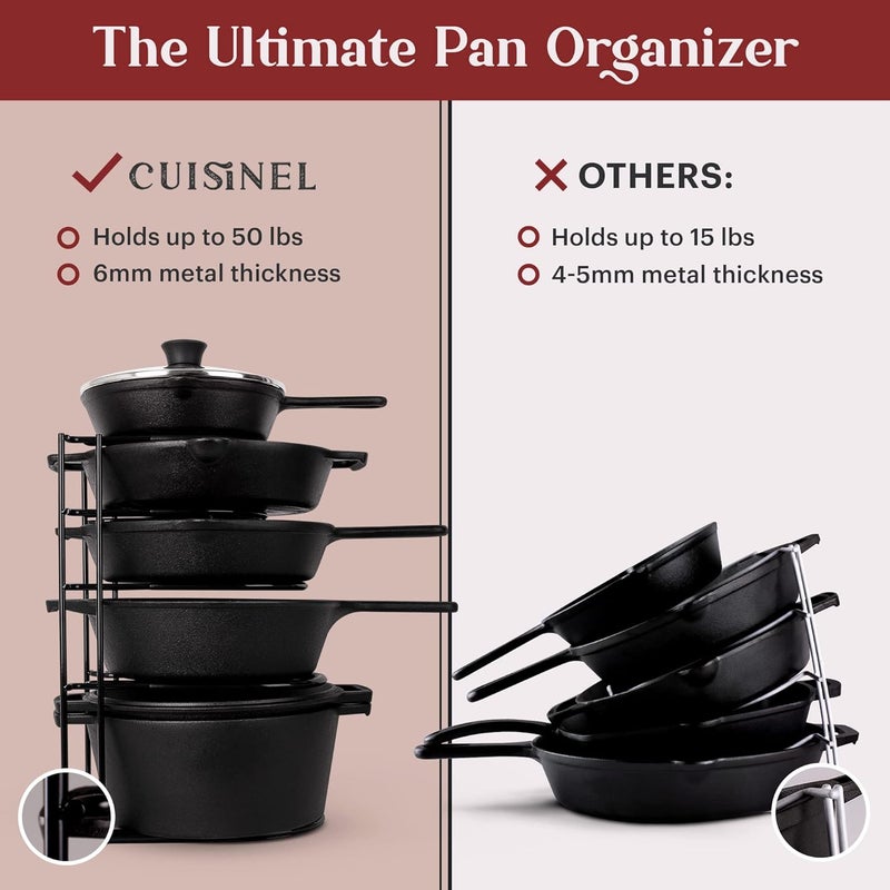 Cuisinel Pots and Pans Organizer - 15" Heavy Duty Skillet Rack - 2 Pack - Kitchen Counter/Cabinet Organization Storage - Holder for Cookie Sheet, Cutting Board, Cast Iron Cookware, Dish, Lid Stand - Image 3
