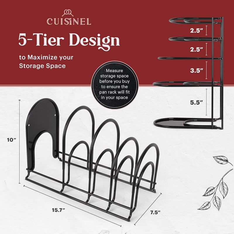 Cuisinel Pots and Pans Organizer - 15" Heavy Duty Skillet Rack - 2 Pack - Kitchen Counter/Cabinet Organization Storage - Holder for Cookie Sheet, Cutting Board, Cast Iron Cookware, Dish, Lid Stand - Image 5
