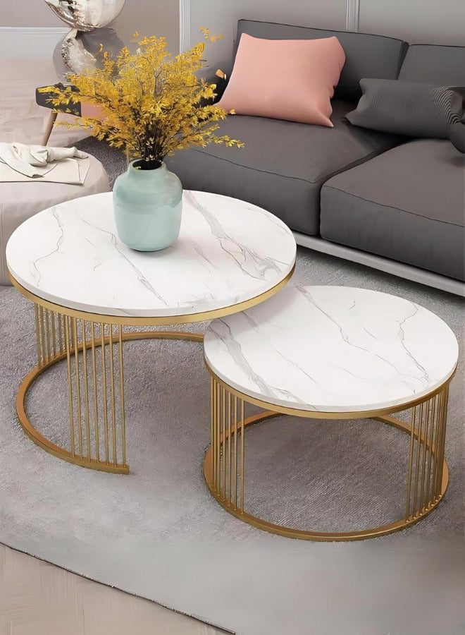 Beit Yusr Luxury Marble-Effect Nesting Coffee Tables with Gold Metal Frame - Image 1
