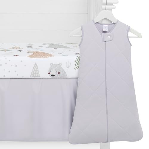 Evolur Grizzly Bear 3 Piece Crib Bedding Set, Machine Washable, Soft and Breathable Toddler Bedding Set, Includes Fitted Sheet, Wearable Blanket and Crib Skirt - Image 1