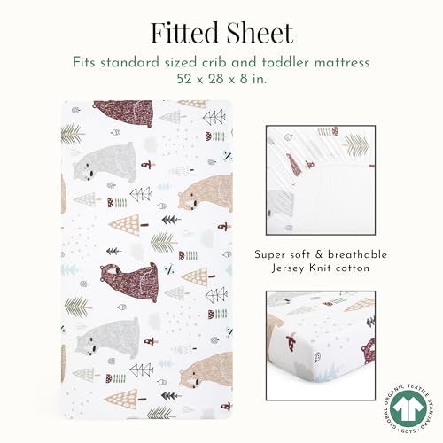 Evolur Grizzly Bear 3 Piece Crib Bedding Set, Machine Washable, Soft and Breathable Toddler Bedding Set, Includes Fitted Sheet, Wearable Blanket and Crib Skirt - Image 4