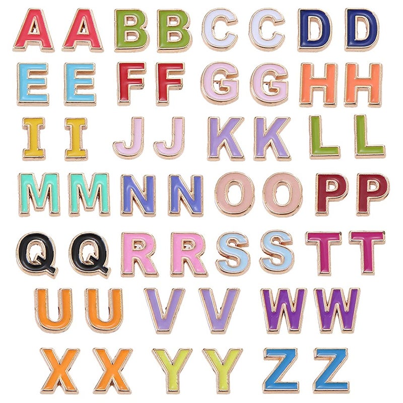 ANSGGB 52Pcs Alloy Enamel Letter Shape Beads Capital Alphabet 2 Sets of AZ Charm Beads for DIY Bracelet Necklace Jewelry Making
