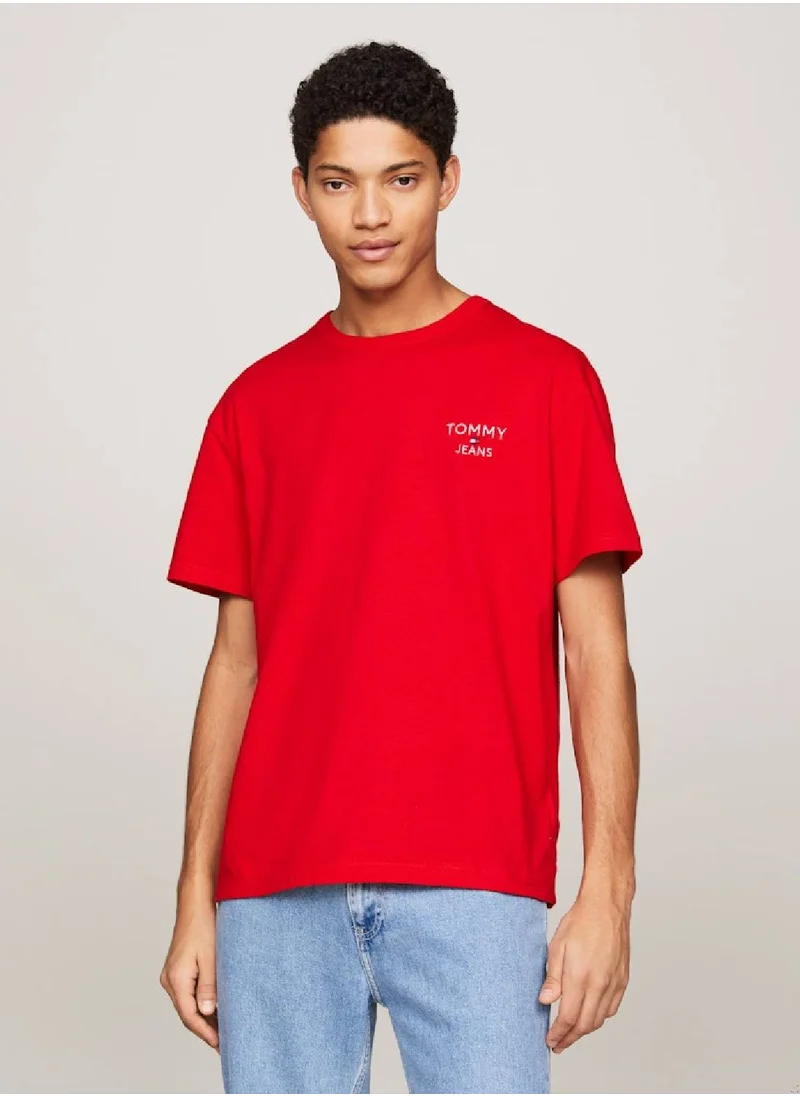 TOMMY JEANS Men's Signature Tonal Logo Embroidery T-Shirt -  Pure cotton, Red