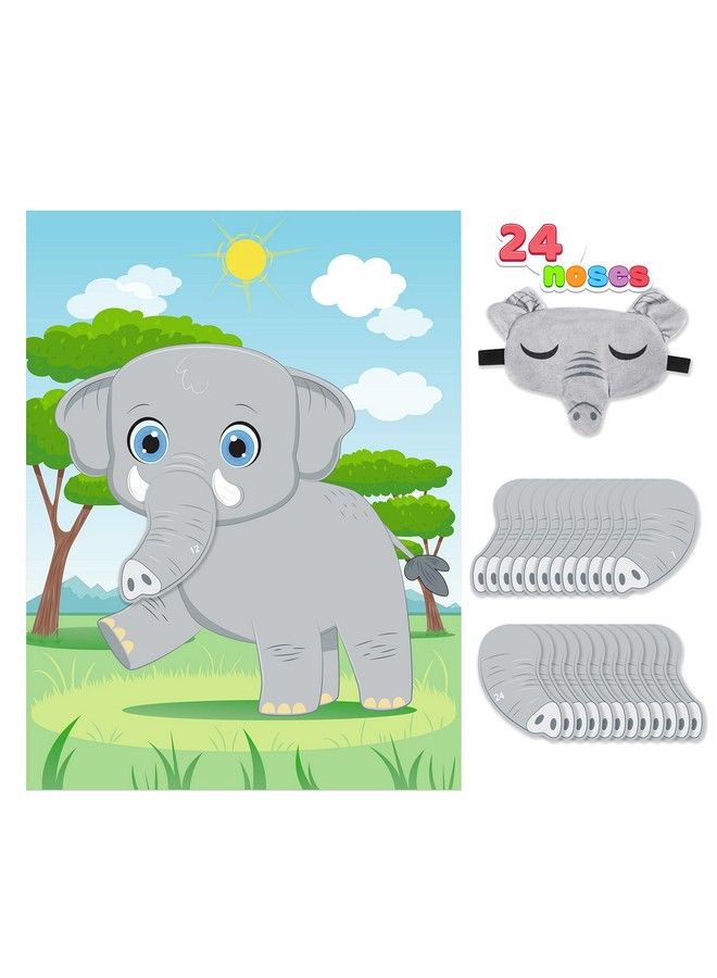 JOYIN Pin The Nose On The Elephant Game 21'' X 28'' Elephant Themed Party Games With 24 Pcs Elephant Nose Stickers Make A Face Sticker Mix And Match Favors Party Games Decorations For Party Games - Image 1