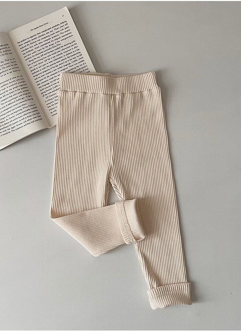Kids Solid Color Thermal Underwear Pants Cotton Soft Long Johns Base Layer Bottom Pants Apricot