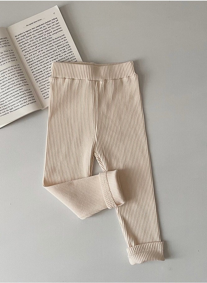 Kids Solid Color Thermal Underwear Pants Cotton Soft Long Johns Base Layer Bottom Pants Apricot