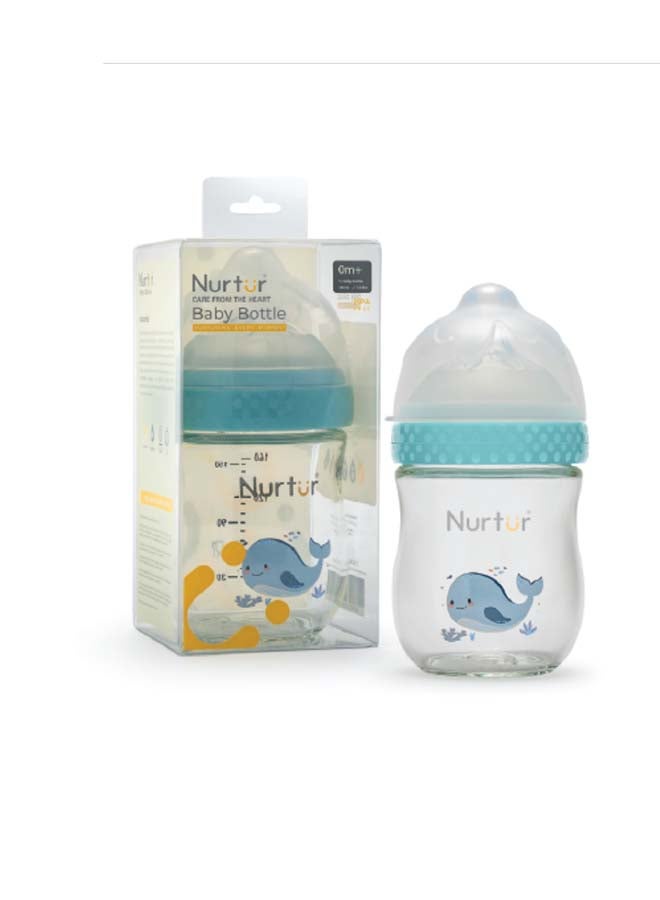 Nurtur Nurtur Cozi - 160Ml Anticolic Glass Feeding Bottle - Wide neck - Blue  - Image 1