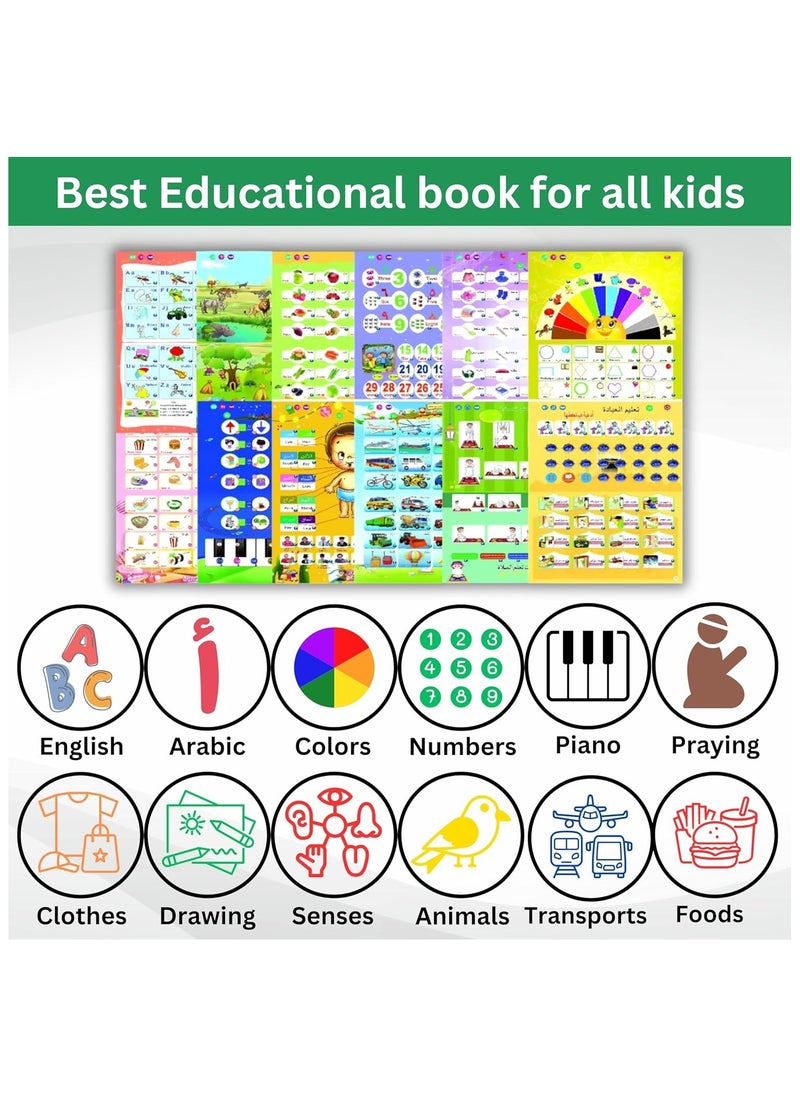 2-in-1 Arabic and English Electronic Educational Learning Book, Sound Board Book Interactive Talking Book Early Educational Reading Toy for Toddlers Boys Girls  - Image 2