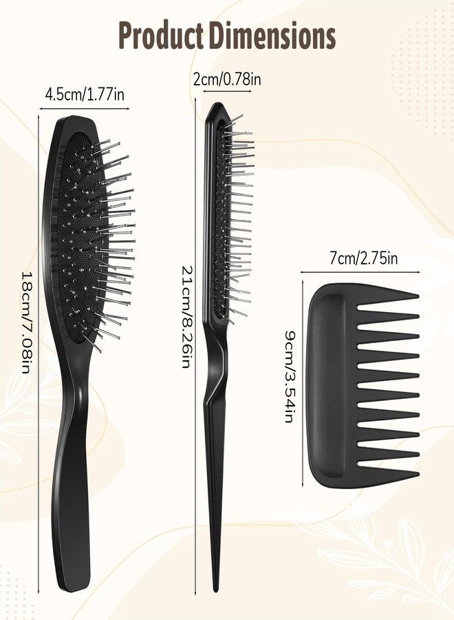 Eldraqth 3 Pcs Wig Brush Comb Set, Professional 3 Row Wire Brush Wig Hair Extension Brushes Wide Tooth Comb Edge Combs Styling Tools for Human and Synthetic Hair, Black - Image 2