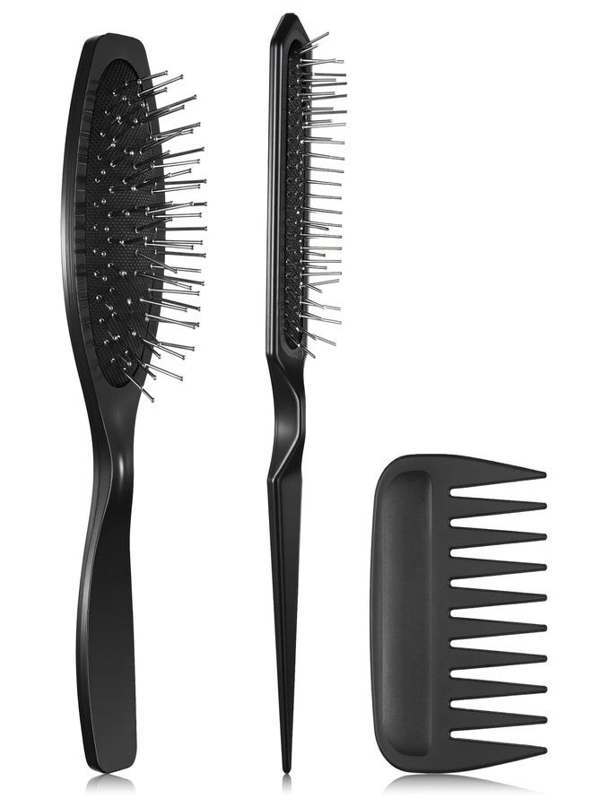Eldraqth 3 Pcs Wig Brush Comb Set, Professional 3 Row Wire Brush Wig Hair Extension Brushes Wide Tooth Comb Edge Combs Styling Tools for Human and Synthetic Hair, Black - Image 1