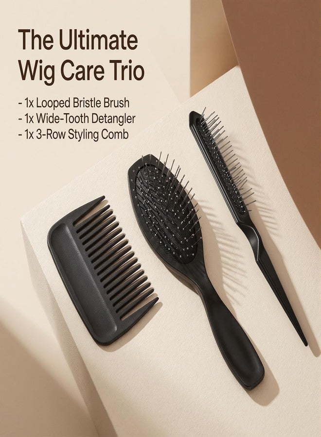 Eldraqth 3 Pcs Wig Brush Comb Set, Professional 3 Row Wire Brush Wig Hair Extension Brushes Wide Tooth Comb Edge Combs Styling Tools for Human and Synthetic Hair, Black - Image 3