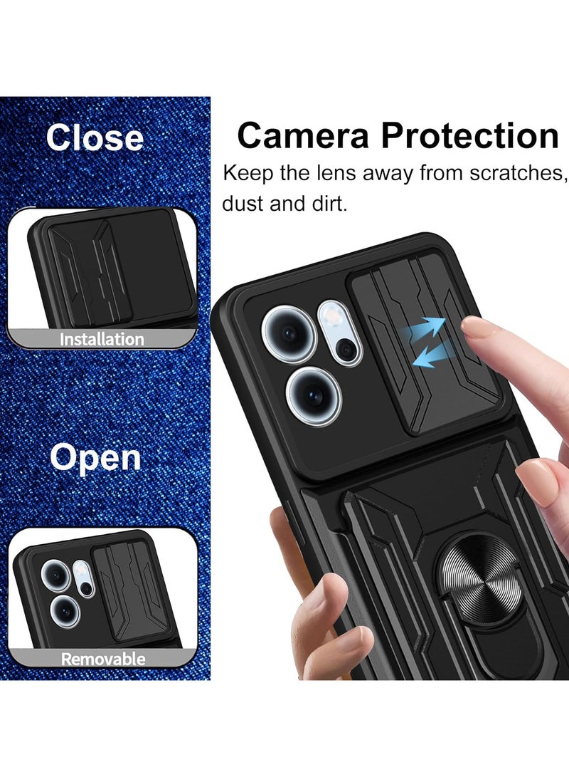 Protective case for Oppo Reno 14F 5G, with 2 pieces of tempered glass, built-in stand, sliding camera cover, removable card holder, scratch-resistant, shock-resistant, sturdy bumper cover. - Image 4