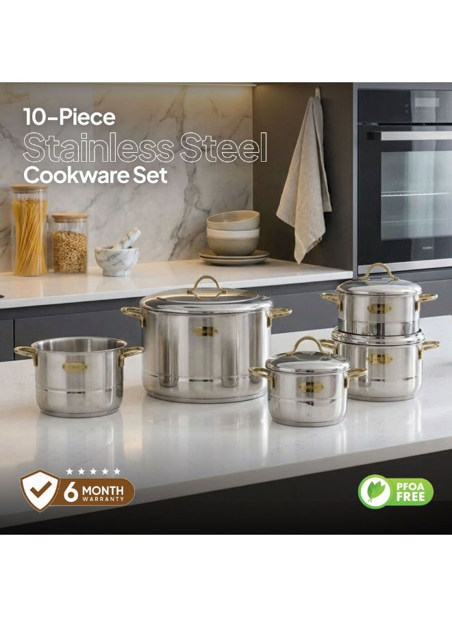 Bonera Nirvana Mega 10-Piece Stainless Steel Cookware Set - Durable Pots & Pans, Induction Compatible, Premium Kitchen Cookware for Modern Cooking - Image 2