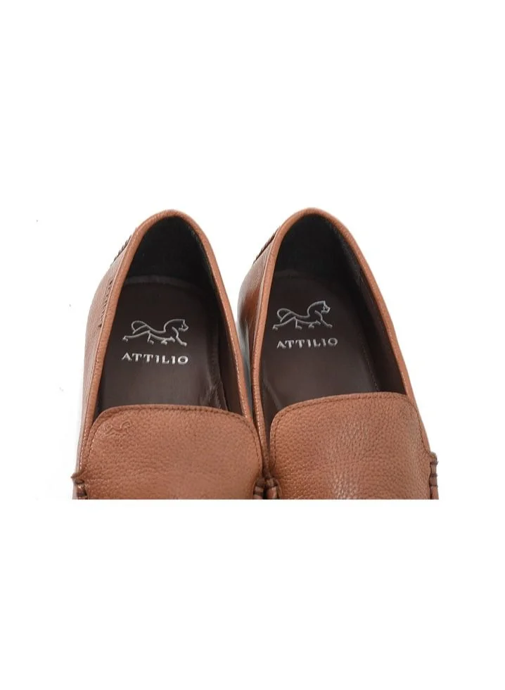 ATTILIO Mens Shoexp 4 Oxford Derby Loafer Slip On Comfort Tan Brown Leather Work Office Formal Occasion Party Casual Wear Italian Design Anti Skid Padded Insole Trendy Fashion Premium Shoes