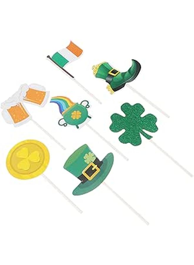 St Patricks Day Shamrock Cake Toppers 24pcs Non Edible Decor with Metallic Coin Hats - Image 1