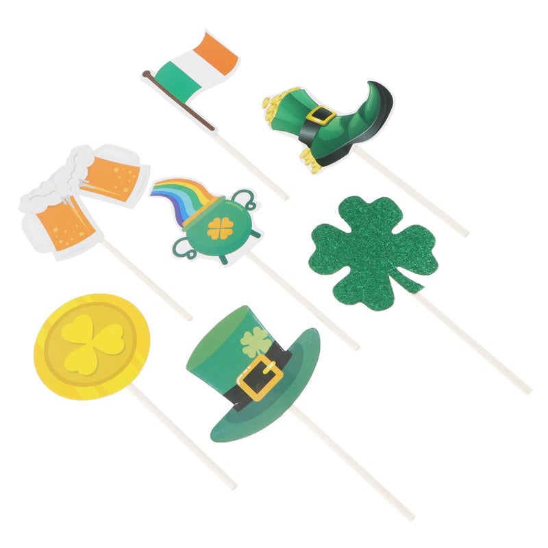 St Patricks Day Shamrock Cake Toppers 24pcs Non Edible Decor with Metallic Coin Hats - Image 2