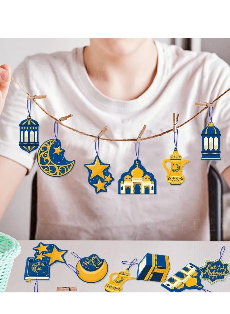 30 قطعة من ورق عيد مبارك للتعليق على شكل دوامات، زينة على شكل نجمة القمر في الشرق الأوسط لرمضان، علامة هدايا معلقة، ديكورات رمضان مبارك للتعليق - Image 2