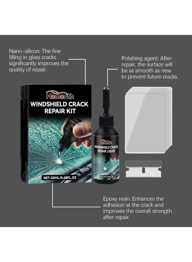 Homonth Windshield Crack Repair Kit, 20ml Automotive Glass Repair Liquid, DIY Car Window Chip & Crack Repair Tool for Star, Long and Crescent Cracks - Image 4