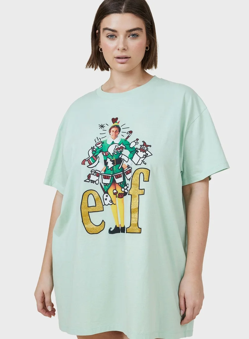 Cotton On Curve Round Neck Printed T-Shirt