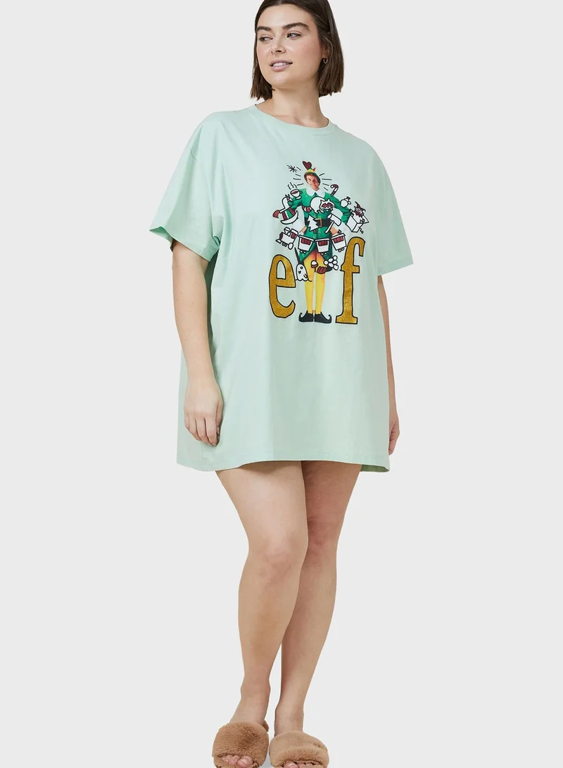 Cotton On Curve Round Neck Printed T-Shirt