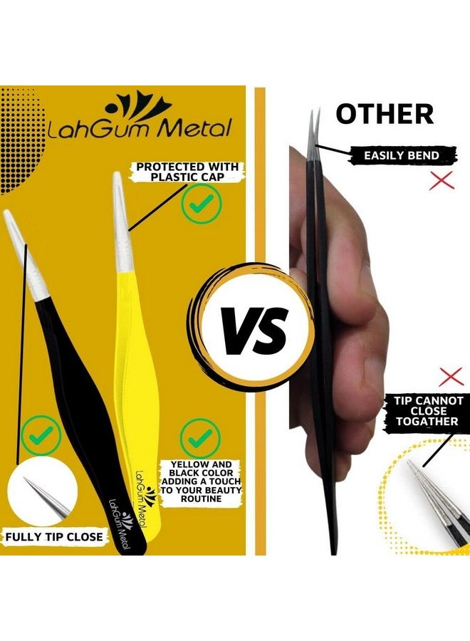 LahGum Metal Super Sharp Pointed Tweezers Precision Fine Point Tip Ingrown Hair Tweezers Kit Best Pointed Tweezers For Women Chin Hair Removal Extra Thin Tweezers Precision Stainless Facial Hair Remover For Face - Image 4