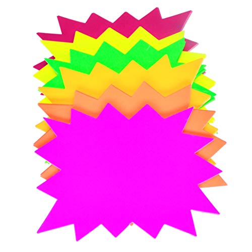 LinQuick 5x6.6 Inch 60Pieces Fluorescent Neon Signs,Burst Star Cutouts Signs for Retail,Garage Sale Sign,Yard Sale Supplies Price Tags Signs,Poster Board Decorations(6 Colors 60pcs) - Image 1