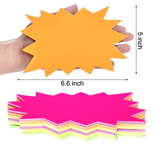 LinQuick 5x6.6 Inch 60Pieces Fluorescent Neon Signs,Burst Star Cutouts Signs for Retail,Garage Sale Sign,Yard Sale Supplies Price Tags Signs,Poster Board Decorations(6 Colors 60pcs) - Image 3