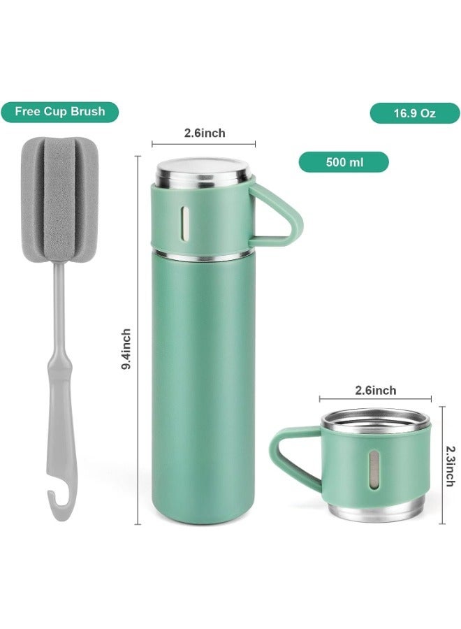 JAJEEK 500ml Stainless Steel Coffee Thermo Vacuum Flask Set - Insulated Water Bottle with Three Cups for Hot & Cold Drinks - Green - Travel Mug for Office, Home, Outdoors - Image 5