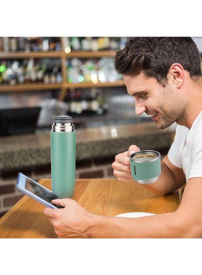 JAJEEK 500ml Stainless Steel Coffee Thermo Vacuum Flask Set - Insulated Water Bottle with Three Cups for Hot & Cold Drinks - Green - Travel Mug for Office, Home, Outdoors - Image 4