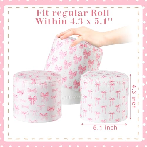 Hoolerry 6 Pcs Decorative Toilet Paper Roll Cover Fit Regular Roll Within 43 x 51 Reusable Felt Fabric Toilet Tissue Holder Tissue Paper Cover Wrap for Women Gift Bathroom Decor Hotel Pink Bow - Image 3