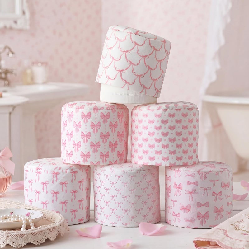 Hoolerry 6 Pcs Decorative Toilet Paper Roll Cover Fit Regular Roll Within 43 x 51 Reusable Felt Fabric Toilet Tissue Holder Tissue Paper Cover Wrap for Women Gift Bathroom Decor Hotel Pink Bow - Image 2