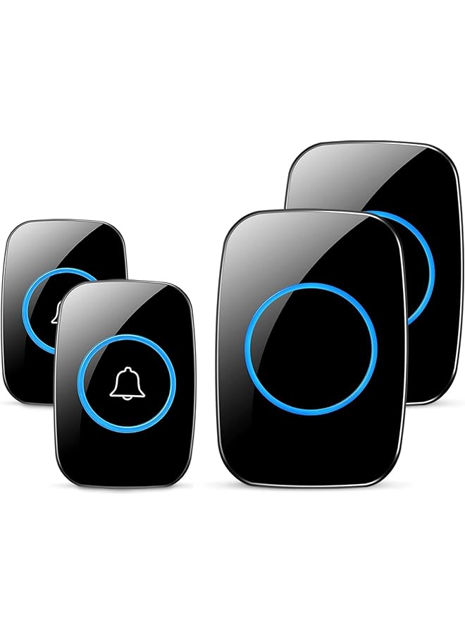 promass Wireless Doorbell, Waterproof Door Bell Kit, Distinguish Front and Rear Doors, Over 1000 feet Range and 60 Chime, 5 Levels Volume and LED Flash, for Home Office Classroom (Black) - Image 1