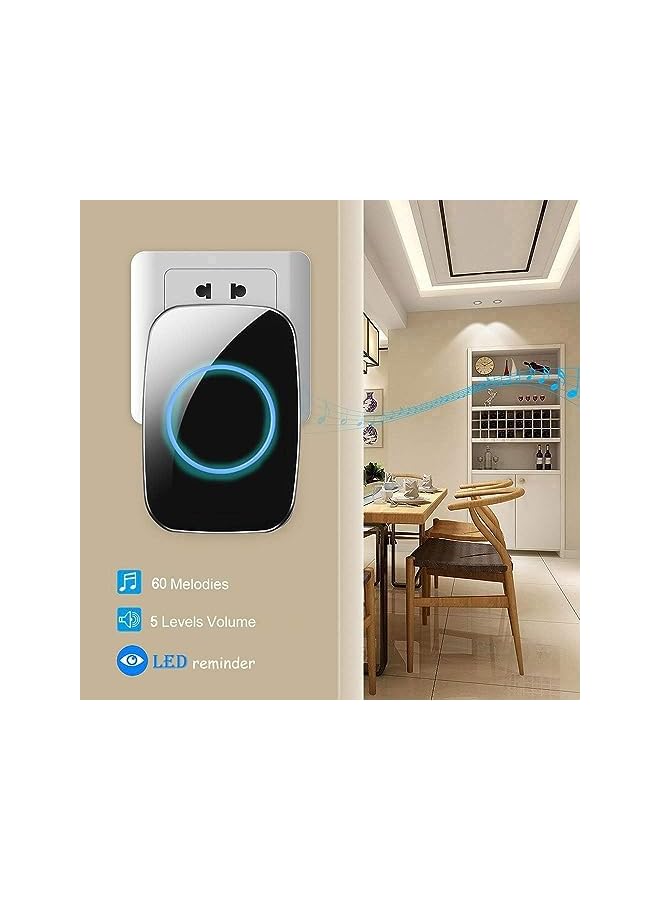 promass Wireless Doorbell, Waterproof Door Bell Kit, Distinguish Front and Rear Doors, Over 1000 feet Range and 60 Chime, 5 Levels Volume and LED Flash, for Home Office Classroom (Black) - Image 4