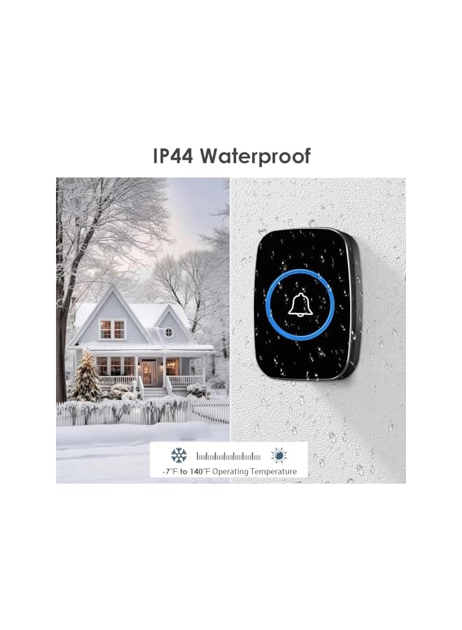 promass Wireless Doorbell, Waterproof Door Bell Kit, Distinguish Front and Rear Doors, Over 1000 feet Range and 60 Chime, 5 Levels Volume and LED Flash, for Home Office Classroom (Black) - Image 5